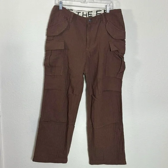 Free People Herringbone Textured Dark Academia Brown Cargo Pants Size 12 NWT - Picture 7 of 17